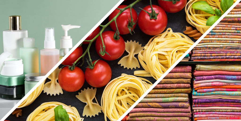 Esempi di prodotti italiani richiesti su Alibaba.com: prodotti beauty, cibo, abbigliamento